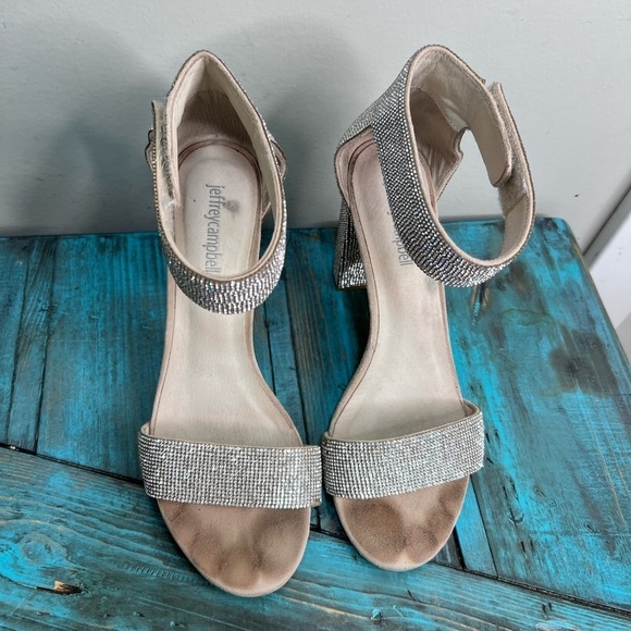 Jeffrey Campbell Lindsay Rhinestone Ankle Strap Sandals Size 8.5 Glam Feminine - Picture 3 of 16
